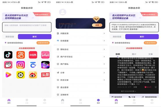 抖快去水印APP 支持全网解析