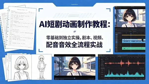 AI短剧动画制作入门：零基础到独立实操，剧本、视频、配音音效全流程实战